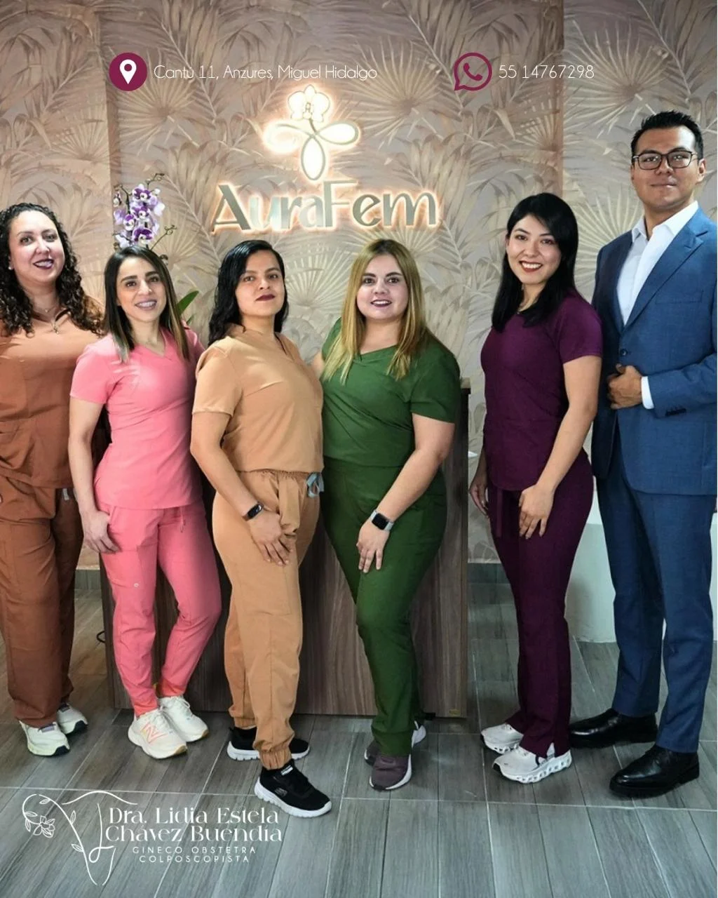 El equipo de Aurafem en la recepción del consultorio, Anzures